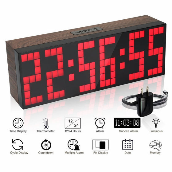 EC VISION Large Big Number Jumbo LED snooze wall desk Alarm clock count down timer with calendar (Red)