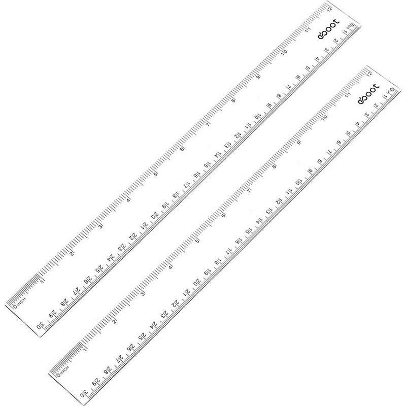 eBoot 12 Inches Plastic Ruler Straight Ruler Plastic Measuring Tool for Student School Office, Clear, 2 Pack