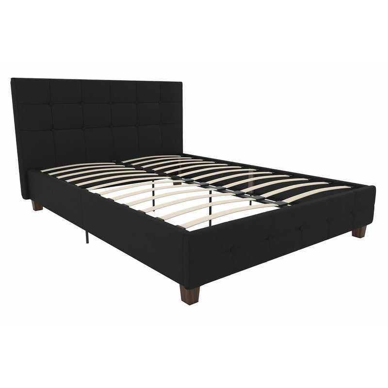 DHP Rose Linen Tufted Upholstered Platform Bed, Button Tufted Headboard and Footboard with Wooden Slats, Full Size - Black