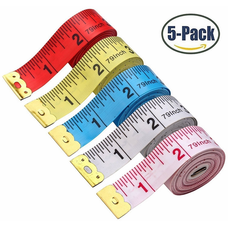 BUSHIBU 5 Piece Body Measuring Ruler Sewing Tailor Tape Measure Soft Flexible 79'' /200 cm Colorful
