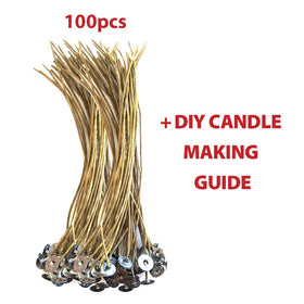 CozYours 8" Organic Hemp Candle Wicks 100 pcs; 100% Natural Beeswax; PRE-Waxed, Tabbed, Candle Wicks for Candle Making. Candle DIY Hacks E-Book Included
