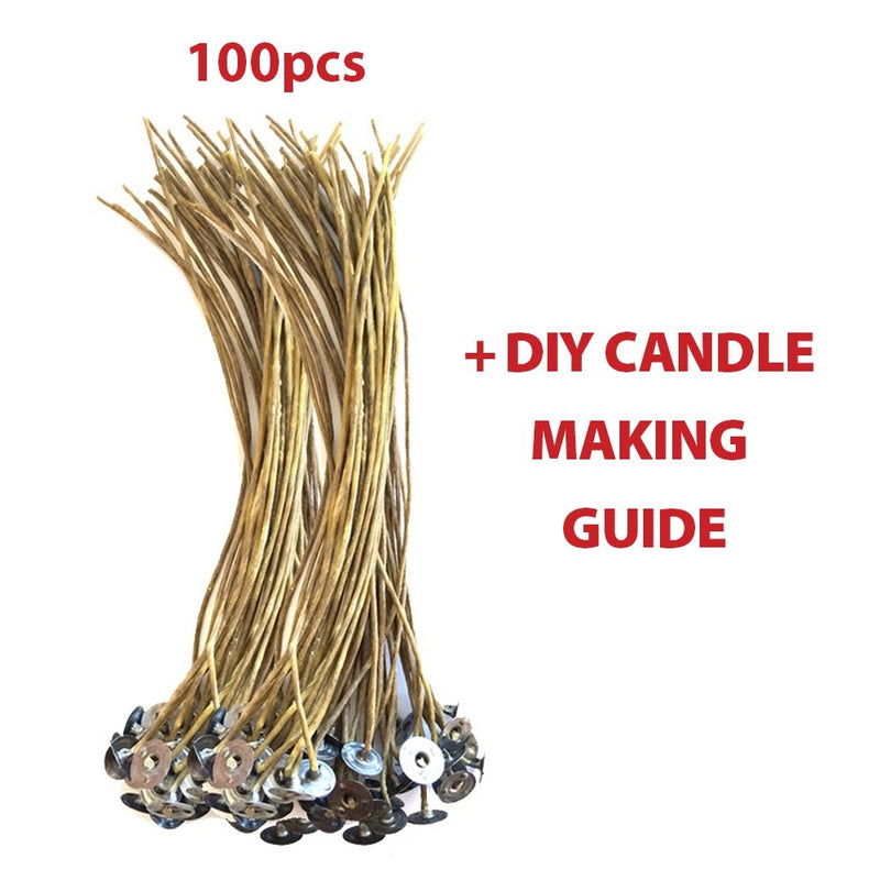 CozYours 8" Organic Hemp Candle Wicks 100 pcs; 100% Natural Beeswax; PRE-Waxed, Tabbed, Candle Wicks for Candle Making. Candle DIY Hacks E-Book Included