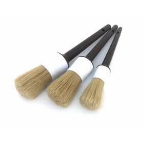 Boars Hair Ultra Soft Car Detail Brushes - Set of 3 - Perfect for Washing Emblems Wheels Interior Upholstery Air Vents, NO METAL Brush Parts