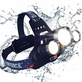 Brightest and Best LED Headlamp American Design 6000 Lumen flashlight-IMPROVED CREE LED Rechargeable 18650 headlight flashlights Waterproof Hard Hat Light Bright Head Lights Camping Running headlamps