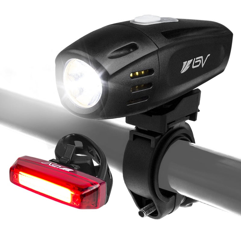 BV Super Bright (300 Lumens) Rechargeable Bike Light Set (With Low Battery Indicator), 1300mAh Lithium Battery, Water Resistant - Fits All Bicycles, Easy Install & Quick Release (USB Cable Included)