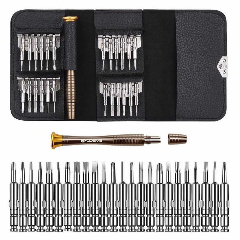 25 in 1 Screwdriver Set, COSVE Mini Precision Screwdriver Tool Set for PC, Glasses, Mobile Phone, Laptop, Watch, RC Quadcopter Drone in Leather Case(Chrome Vanadium Steel)