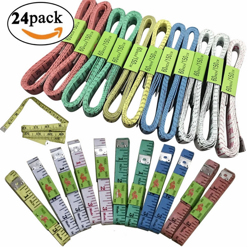 BSLINO 24pcs Tape Measures 60-Inch/150cm Soft Cloth Measuring Tape Weight Loss Medical Body Measurement Sewing Tailor Craft Vinyl Ruler, Has Centimetre Scale on Reverse Side