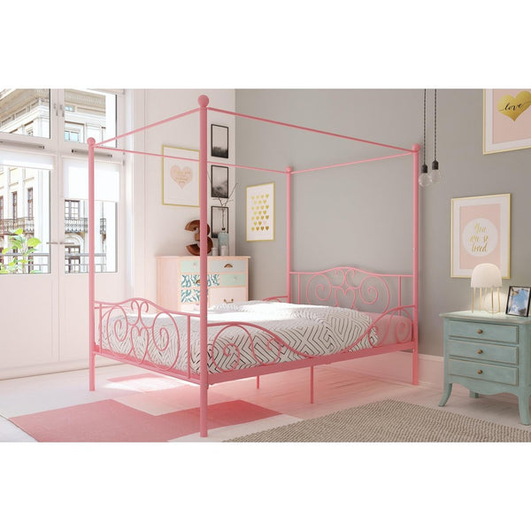 DHP 4020719 Canopy Bed with Sturdy Frame, Metal, Full, Pink