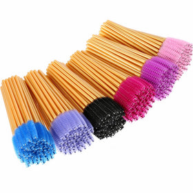 eBoot 300 Pieces Colored Disposable Mascara Wands Eyelash Eye Lash Brush Makeup Applicators Kit (Gold Handle, Multicolor Head)