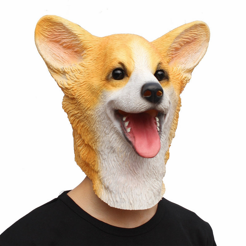 CreepyParty Halloween Costume Super Bowl Underdog Party Latex Animal Dog Head Mask Welsh Corgi