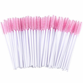 eBoot 300 Pieces Colored Disposable Mascara Wands Eyelash Eye Lash Brush Makeup Applicators Kit (White Handle, Pink Head)