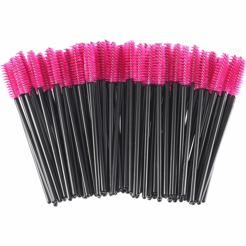 eBoot 300 Pieces Colored Disposable Mascara Wands Eyelash Eye Lash Brush Makeup Applicators Kit (Black Handle, Rose Red Head)