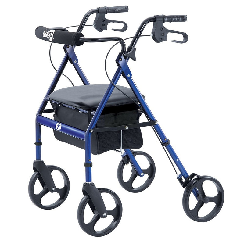 Hugo Portable Rollator Walker with Seat, Backrest and 8 Inch Wheels, Blue