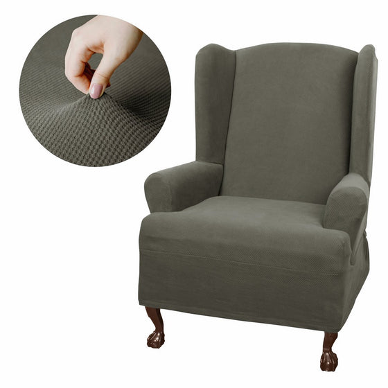 MAYTEX Pixel Stretch 1 Piece Wingback Armchair Furniture Cover Slipcover, Dusty Olive Green