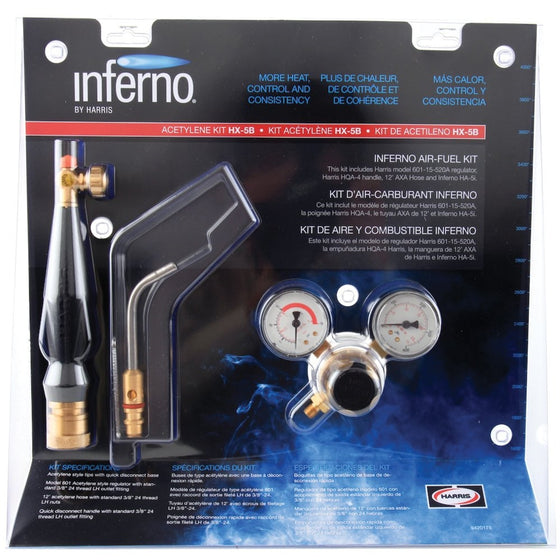 Harris HX-5B Inferno Air-Fuel Kit with Quick Connect Acetylene Hose Connections, HA-5i Inferno Brazing Tips and B Tank Connection (Pack of 1)
