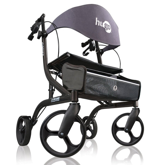 Hugo Explore Side-Fold Rollator Walker with Seat, Backrest and Folding Basket, Pearl Blk