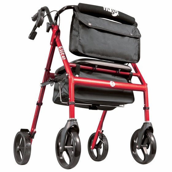 Hugo Mobility 700-961 Elite Rollator Walker with Seat, Backrest and Saddle Bag, Garnet Red