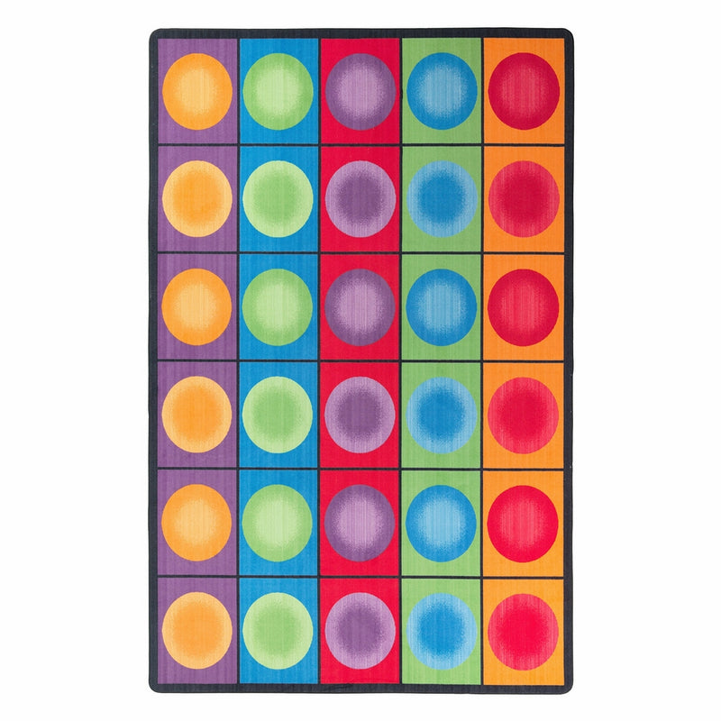 Flagship Carpets FE118-44A Dot Spots Seating Rug, Everyone Has a Spot on This Colorful Design, 7'6" x 12' Seats 30, 90" Length, 144" Width, Multi-Color
