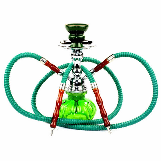 NeverXhale Premium Series: 11" 2 Hose Hookah Shisha Complete Set - Pumpkin Glass Vase - Pick Your Color (Spring Green)