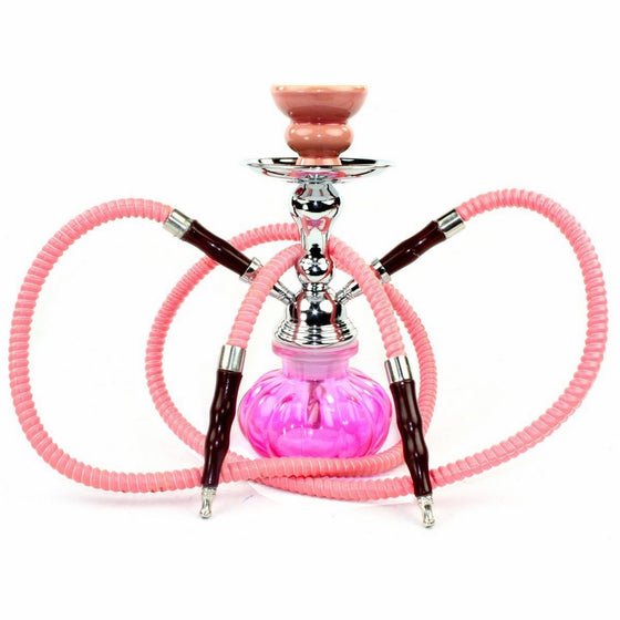 GSTAR 11" Premium 2 Hose Hookah Complete Set - Mini Pumpkin Hookah Glass Vase - Pick Your Color (Hot Pink)