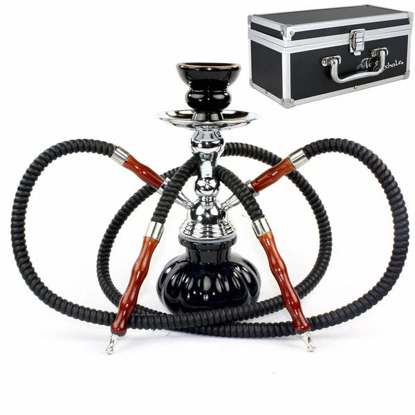 NeverXhale Premium Series: 11" 2 Hose Hookah Complete Set w/ Optional Travel Case - Pumpkin Glass Vase - Pick Your Color (Black Case)