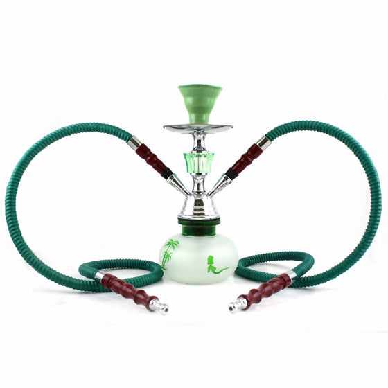 NeverXhale Pumpkin Series: 10" 2 Hose Hookah Shisha - Pumpkin Glass Vase - Pick Your Color/Design (Green Oasis)