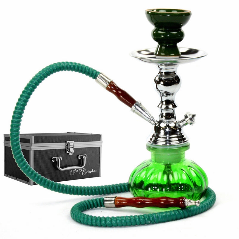 GSTAR 11" Premium 1 Hose Hookah Complete Set - Mini Pumpkin Hookah Glass Vase - (Spring Green Case)