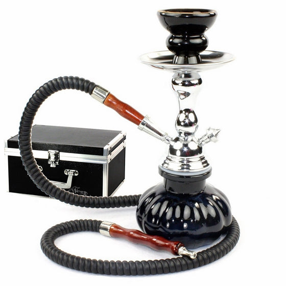 GSTAR 11" Premium 1 Hose Hookah Complete Set - Mini Pumpkin Hookah Glass Vase - (Ninja Black Case)