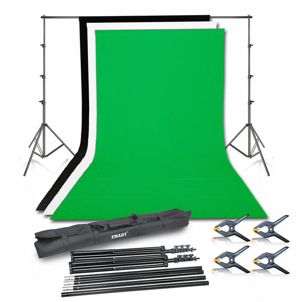 Emart Photo Video Studio Background Backdrop Stand Kit, 8.5x10ft Photography Support System with 3 Muslin Backdrops 100% Cotton (Black White Green)