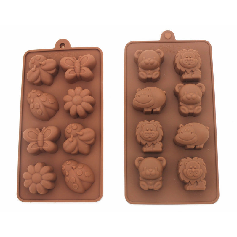 Non-stick Candy Jelly Molds, Chocolate Molds, Soap Molds, Silicone Baking Molds - Forest Theme Happy Bear, Lion, Hippo & Bee, Butterfly - More Fun, Toy Kids Set, Set of 2