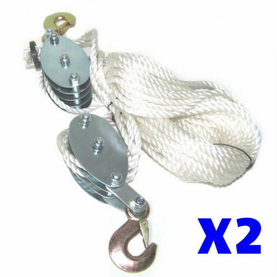 2 New 2 Ton Poly Rope Hoist Pulley Wheel Block & Tackle