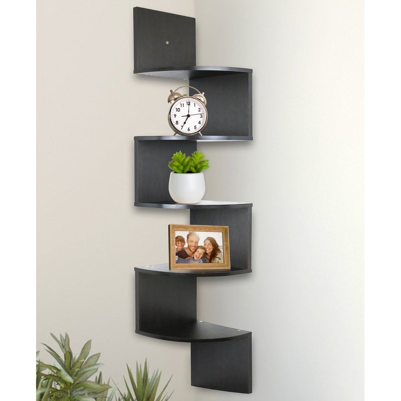 Greenco 5 Tier Wall Mount Corner Shelves Espresso Finish