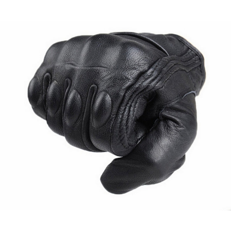 FXC Full Finger Motorcycle Leather Gloves Men's Premium Protective Motorbike Gloves (L, Solid)