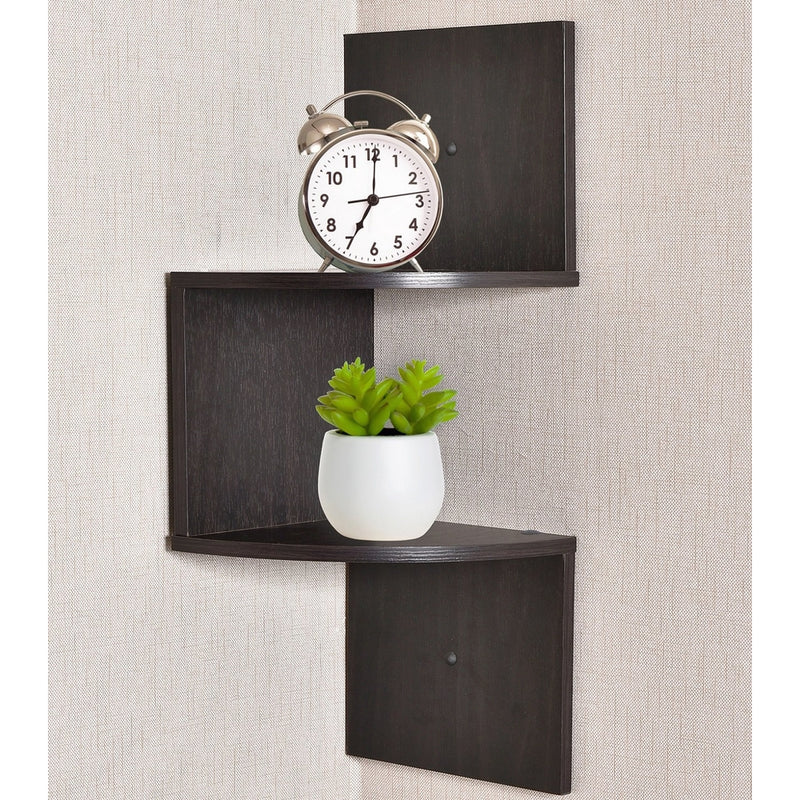 Greenco Zigzag 2 Tier Corner Floating Shelves, Espresso.