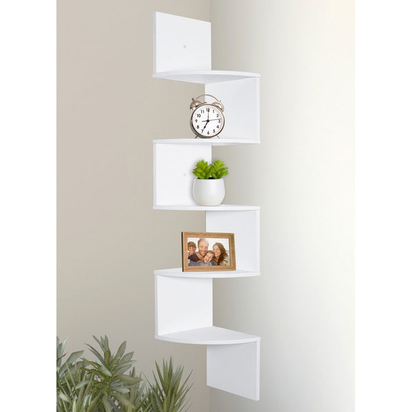 Greenco 5 Tier Wall Mount Corner Shelves White Finish