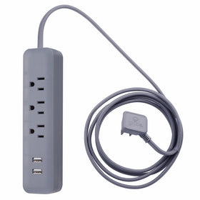 Globe Electric 78252 Designer Series 6ft 3-Outlet Power Strip, 2x USB Ports, Surge Protector, Gray Finish, Grey