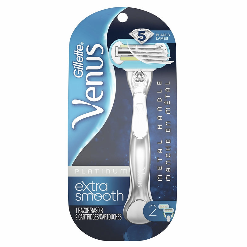 Gillette Venus Platinum Extra Smooth Metal Handle Women's Razor & 2 Refills