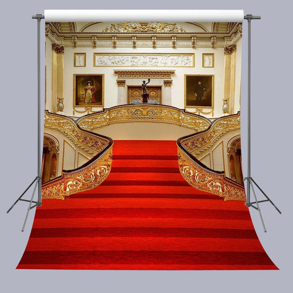 FUERMOR 5x7ft Golden Hall Red Carpet Backdrop Wedding Party Events Photography Props Room Mural Photo Background RQ012