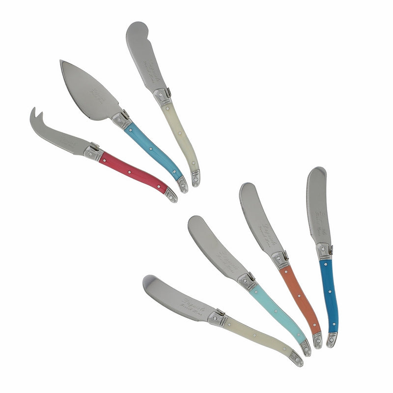 French Home LG033 7 Pc Laguiole Cheese Set Knife, Coral and Turquoise