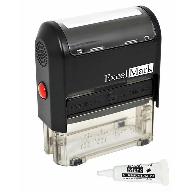 Custom Self Inking Rubber Stamp - 4 Lines - With Ink Bottle 5cc (A1848)