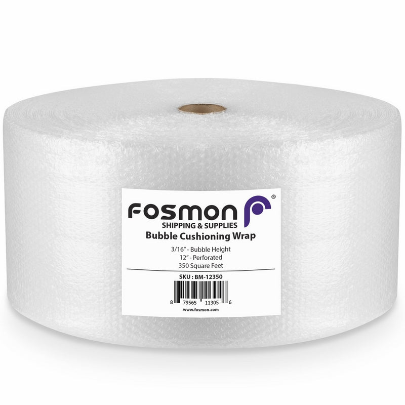 Fosmon Bubble Cushioning Wrap Roll 12" x 350', Perforated Every 12" for Packaging, Shipping, Mailing & More