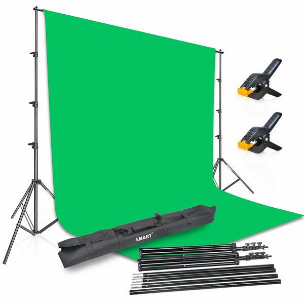 Emart Photography 8.5x10ft Background Stand Backdrop Support System Kit with 10x12ft Muslin Chromakey Green Screen for Photo Video Studio