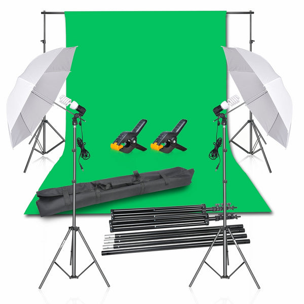 Emart Photography Backdrop Continuous Umbrella Studio Lighting Kit, Muslin Chromakey Green Screen and Background Stand Support System for Photo Video Shoot