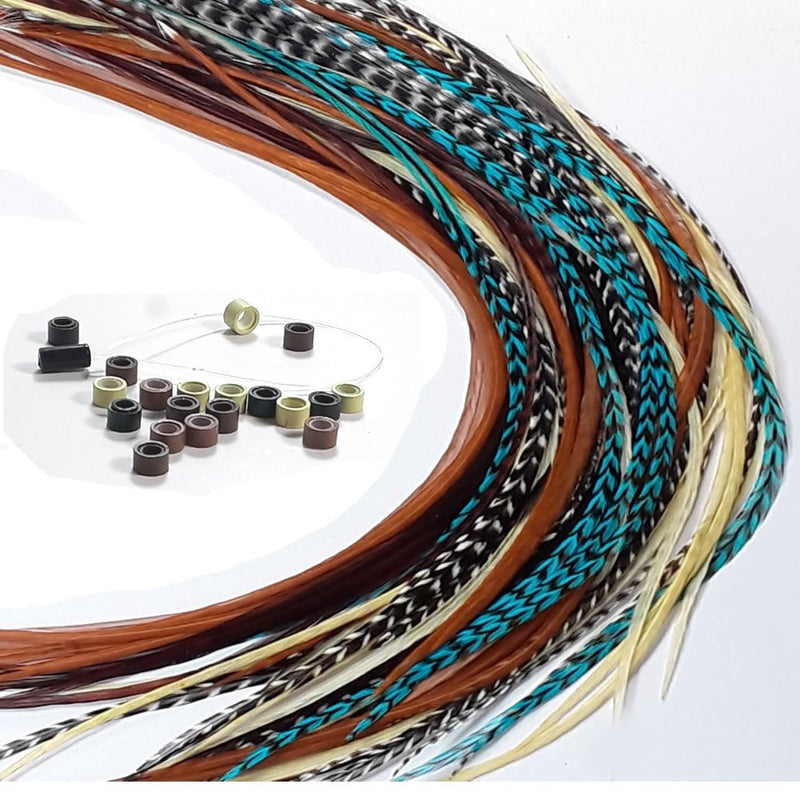 Feather Hair Extensions, 100% Real Rooster Feathers, 20 Long Thin Loose Individual Feathers Plus 20 Beads and Loop Tool Kit, By Sexy Sparkles