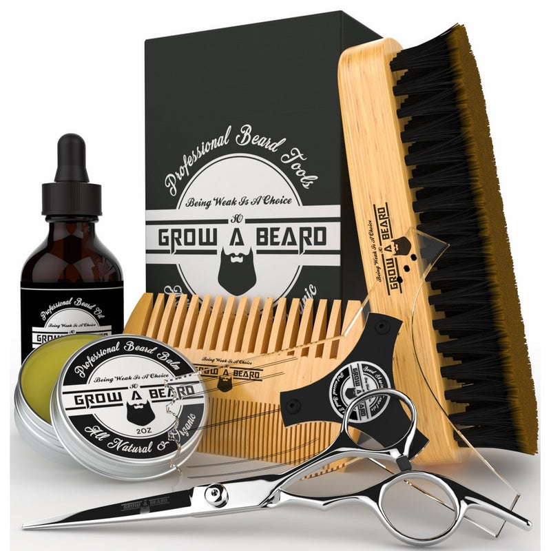 Beard Grooming Kit & Conditioner Products For Men Care/Board Bristle Brush - Pocket Size Mustache Comb - Natural Leave-in Balm - Organic Oil - Stainless Steel Trimming Scissor & Shaping Tool