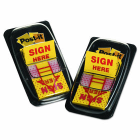 Post-it Message Flags,Sign Here, Yellow, 1 in. Wide, 50/Dispenser, 2 Dispensers/Pack, (680-SH2)