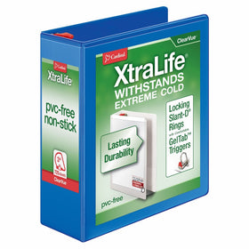 Cardinal XtraLife 3-Ring Binder, 3", Locking Slant-D Rings, ClearVue Presentation Binder, Holds 725 Sheets, PVC-Free, Blue (26332)