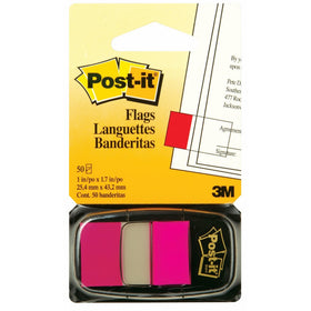 Post-it Flags, Bright Pink, 1 in. Wide, 50/Dispenser, 1 Dispenser/Pack, (680-21 (36))