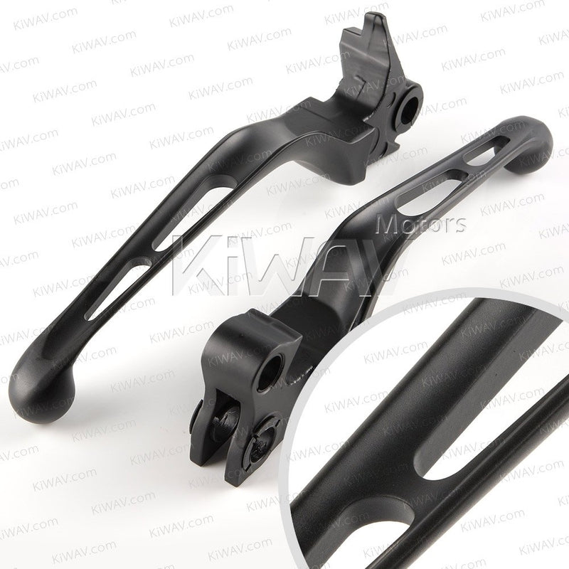 KiWAV Slotted 10201B black aluminum levers for 96-07 Harley Touring , Dyna, Sportster