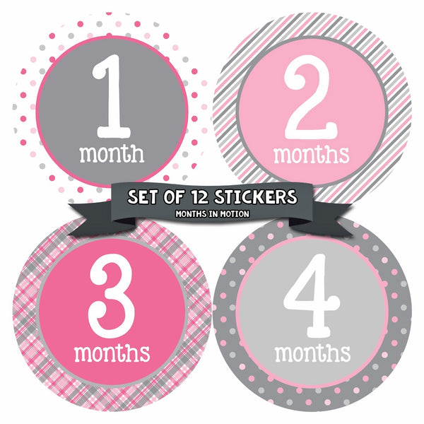 Months in Motion 295 Monthly Baby Stickers Milestone Newborn Girl Pink